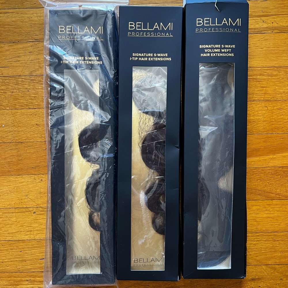 Bellami 16in Hair Extensions - 1 Weft & 2 I-Tip Natural Body Wave Off Black